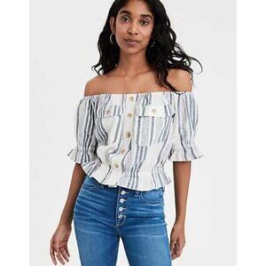 American Eagle | Striped Off-The-Shoulder Blouse